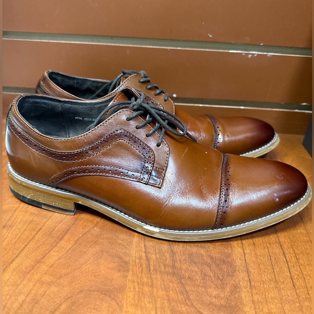 Stacy Adams Brown Leather Wingtip Derby Shoes - Picture 2 of 7